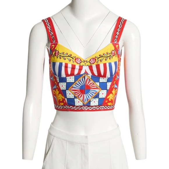 Dolce & Gabbana Carretto-print bustier top - Picture 1 of 8